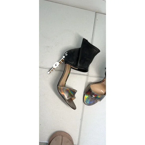 Gianvito Rossi Leather & Iridescent Heel Sandals Sz 8 Black Luxe Stiletto - Picture 13 of 16